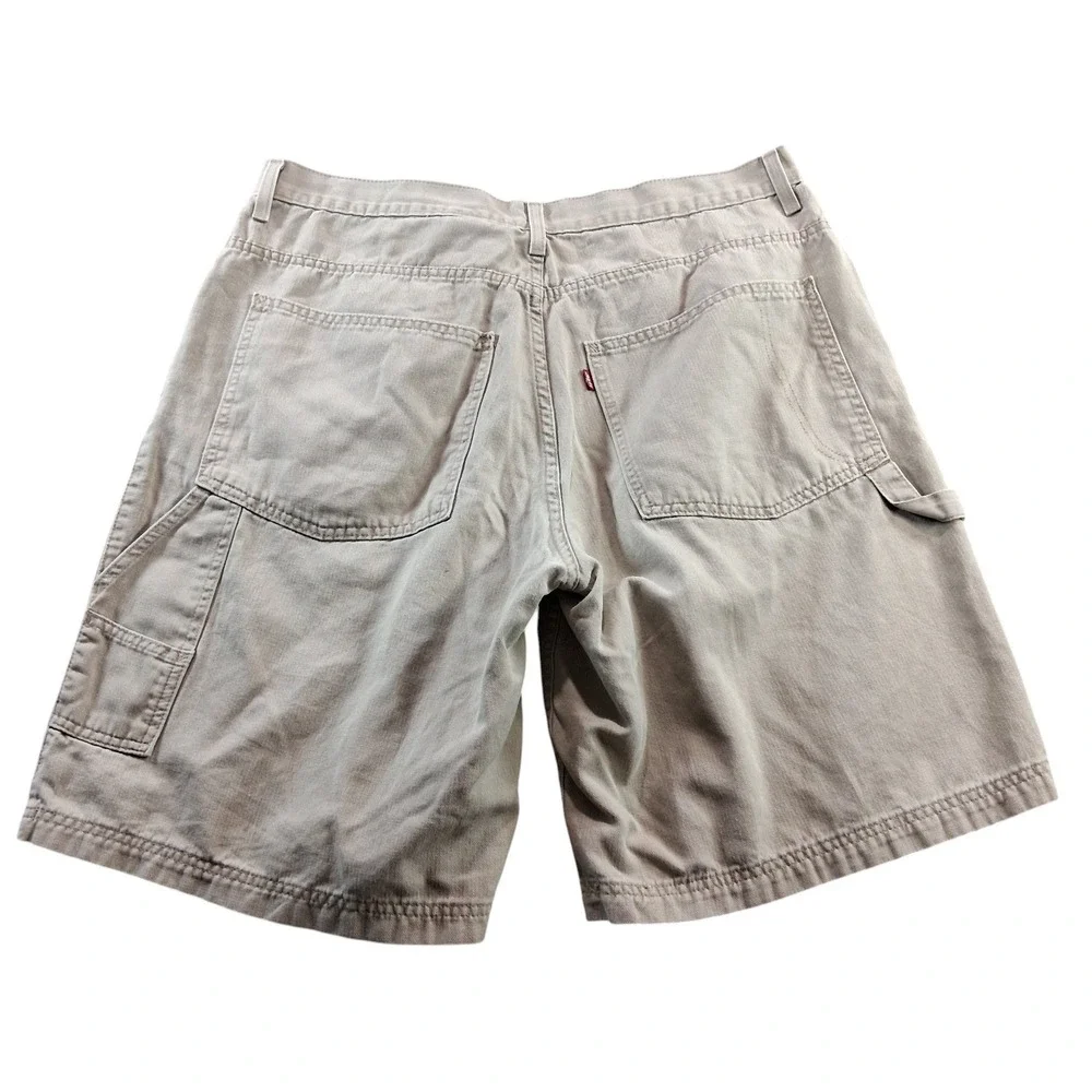 Vintage Levi's Carpenter Shorts 38 Tan Khaki Cotton Denim Baggy Hammer Loop